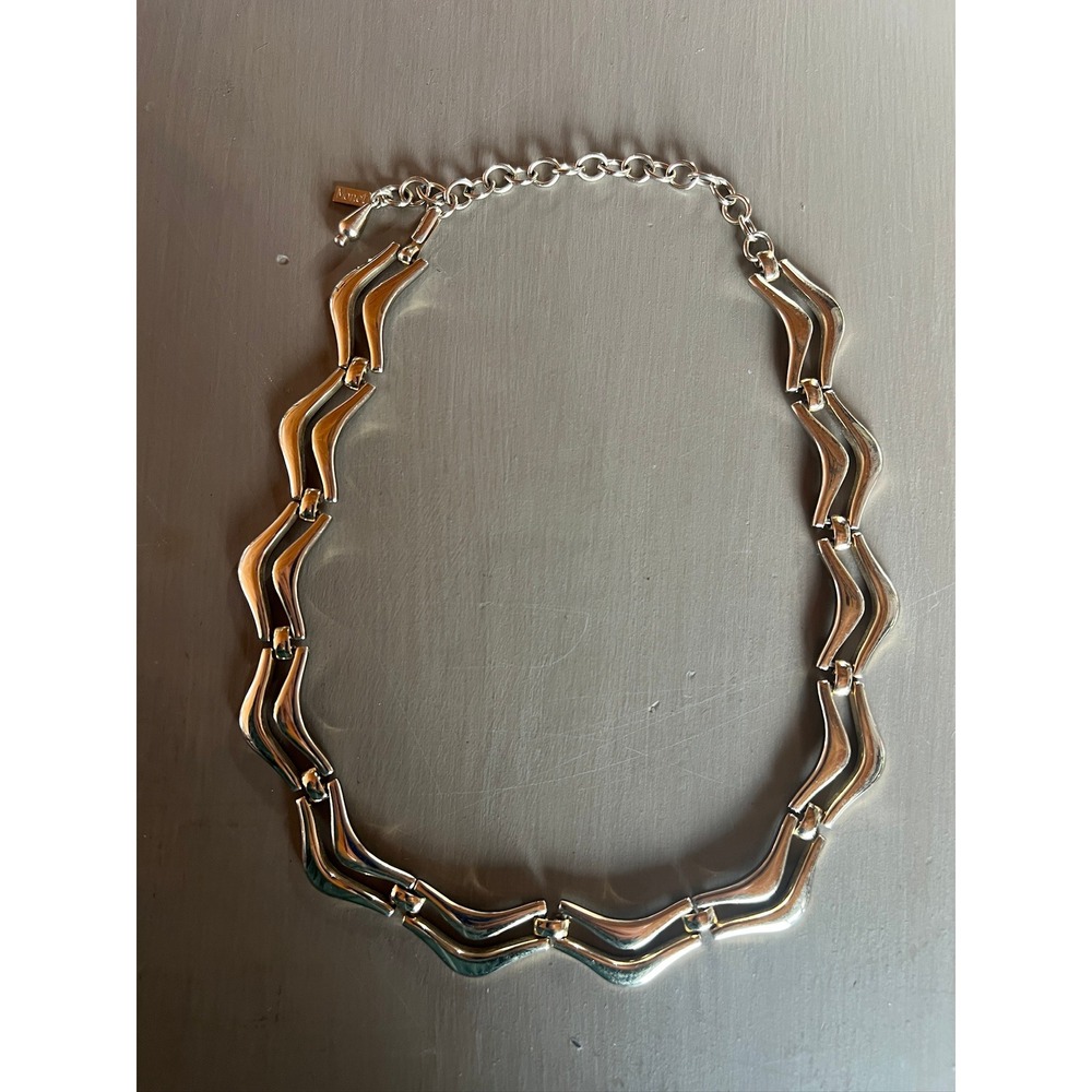 Monet Vintage Gold Sleek Chevron Link Collar Necklace Adj MCM Wave 60s 70s